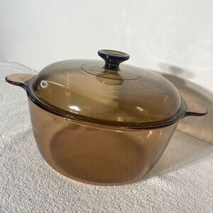 Vintage Corning USA Vision Amber Glass Stew Soup Pot  W PYREX Lid 4.5L